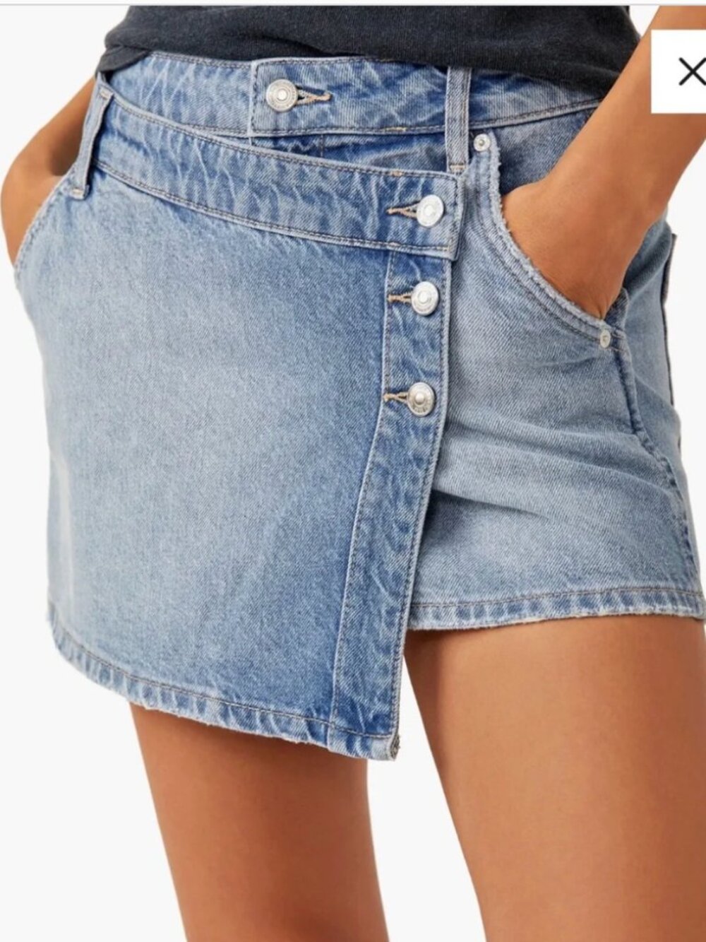 We the Free Wynne Denim Skirt 25 Wrap Style Asymmetric